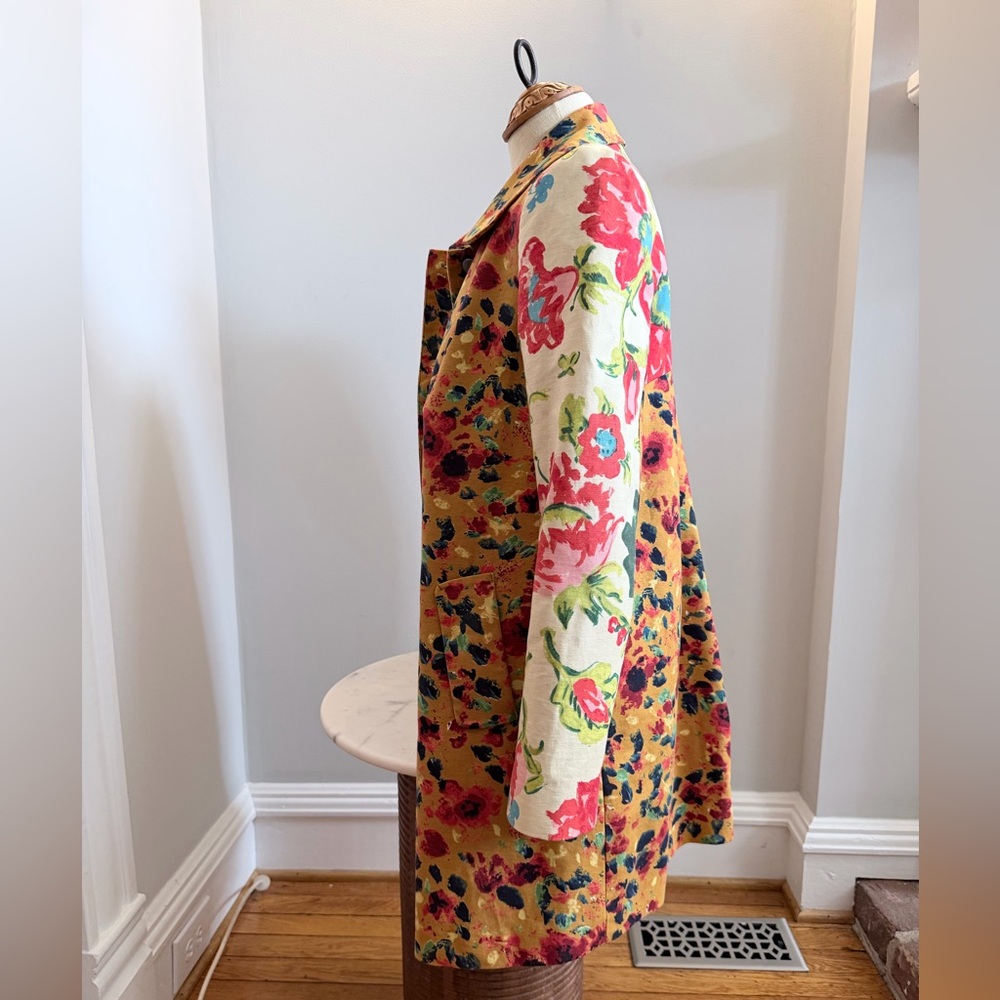 Anthropologie Yellow Floral Print Pea Coat - Picture 2 of 5